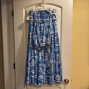 Blu Pepper A-Line Skirt/tank top set with Blue and White Patterns